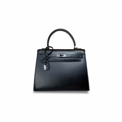 HERMÈS BLACK BOX KELLY 25 BLACK GUN BUCKLE HARDWARE (25*17*7cm) 